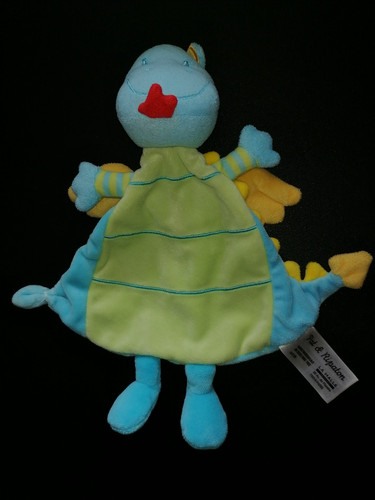 Doudou plat dragon bleu pat - dragon, et
