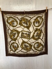 Foulard Carré Chasse à courre Vénerie marron et beige (FO097)