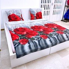 Rose Rouges Set Draps Lit Une