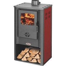 Poêle À Bois Athènes En Acier Et Fonte Couleur Rouge 7,2 KW