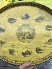 Rare Grand Plateau Ovale Tole Lithographiée Début XIX Eme Antique Tray Vers 1800