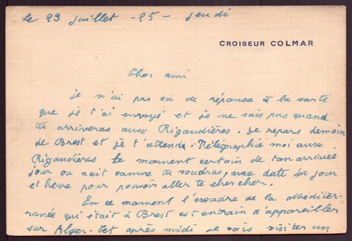 Lettre manuscrite croiseur - manuscrite, "