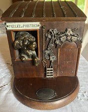 Ancien et Rare Cave boite à cigares mécanique 19 eme  acajou niche chien bronze