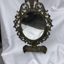 Ancien miroir de PSYCHE de table en bronze Ou Laiton,  pivotant  Année 60