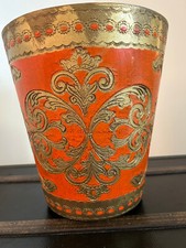 Ancienne/vintage corbeille à papier résine florentine orange/doré