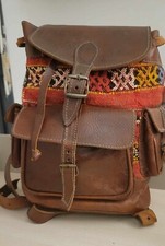 Sac à dos cuir avec motif tapis berbère 