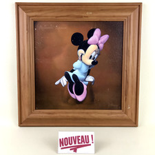 ➜Rare tableau/cadre de Minnie Mouse signé Disney dessins animés en bois 45x45 cm