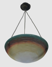 MULLER Freres Art Deco pendant light mottled glass unique turquoise tints 1930s