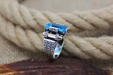 Blue Topaz Mens Ring Solid Sterling 925 Silver Ottoman heritage of high jewelry