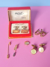 Lot boutons de manchette vintage + boîte Murat – 3 paires + 2 épingles cravate –