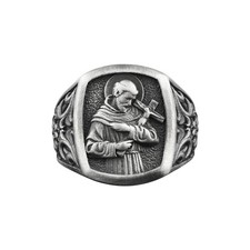 Bague homme en argent Saint François, bijoux religieux chrétiens cadeau...