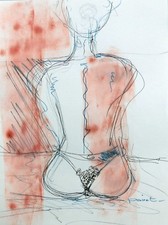 Tableau, dessin, peinture, original, buste, femme , dos, nu, cadeau