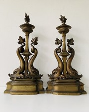 Paire de Chenets Style Premier Empire en Bronze. France