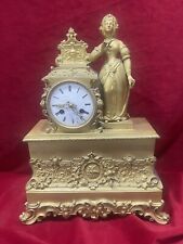 Ancienne Pendule Bronze Doré Période Romantique Restauration