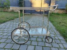 Chariot Table Roulante Bar Vintage En Laiton et Verre Transparent XXe Siècle