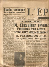 JOURNAL L'EPOQUE DU 8 Aout 1945.Bombe Atomique Hiroshima.Procès Pétain.2 pages.