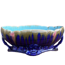 Ancienne jardinière Orchies France barbotine Art nouveau majolica 30 x 24 cm