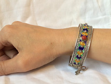 BRACELET ARGENT BERBERE KABYLE EMAILLÉ CORAIL VINTAGE