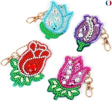 VETPW 4 Pièces 5D DIY Rose Fleurs Diamant Peinture Portes-Clés, Strass B