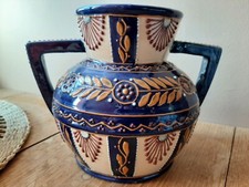 Vase céramique HB Quimper décor perlé en parfait état tons bleu et ocre