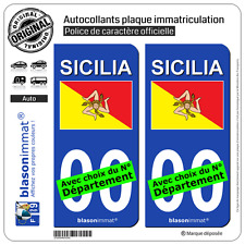 2 Stickers autocollant plaque immatriculation Auto : Sicile Région - Drapeau