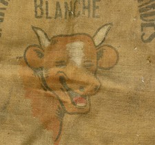WELCO, ancien sac toile jute arachide, agricole, farine tourteaux, Vache qui Rit