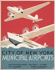 Affiche vintage aéroport hydravion - art mural aviation de New York...