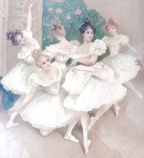 Danseuses Ancienne Lithographie originale 19e Circa 1880 Cadre 38 x 53 cm