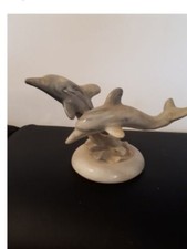 Statuette couple dauphins Onyx et resine