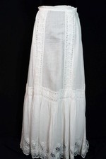 Jupon Long Édouardien Blanc En Coton Français Antique 29" Taille 43" Long