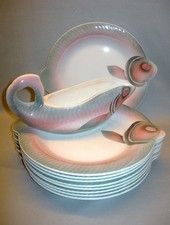 Service à poissons art déco en céramique multicolore de DIGOIN