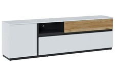 Meuble Bas TV Novena 210,5x40x63cm Blanc Noir Catania Chêne