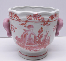 -JOLI CACHE POT PORCELAINE ASIE décor PUTTI & FLEURS ROSES COLLECTION DECO  D