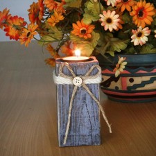 Porte-bougie Chauffe-plat En Bois Flotté Avec Décoration En Ruban De Jute En