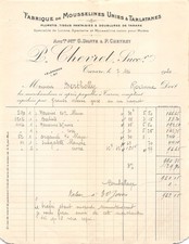 FACTURE  1920 FABRIQUE DE MOUSSELINES UNIES ET TARLATANES L CHEVRET A TARARE