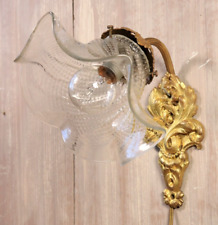 Antique French Wall Sconce Lamp Gilt Bronze Louis XV Glass Ruffled Shade 19thC