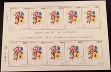 Monaco 1993 feuille sheet neuf** Yt 1909 : tableau, Miro, litho paint, peinture