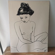 Dessin Sur Papier Carton Femme Nu Artistique Signé / Réf A364