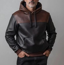 Veste en cuir à capuche noir