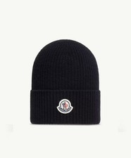 Moncler Unisex Bonnet en laine et cachemire Pour Hiver Noir Foncé Logo Classique
