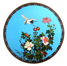 Taille XXL Assiette Murale Assiette Japon Meiji Grue Cloisonné Émail
