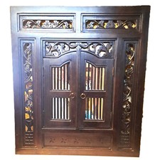 miroir fenêtre Balinais en bois sculpté vernissé coloris marron foncé