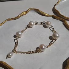 bracelet raffiné fin en perles de culture blanches argent 925 plaqué or jaune