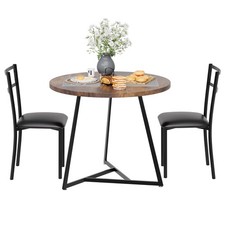 Ensemble Table à Manger Ronde 2 Personnes avec 2 Chaises, Style Rétro Marron