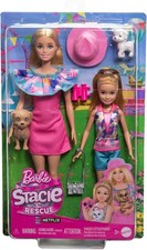 Barbie Stacie Rescue Boîte 2 Poupées Avec 2 Chiens Chats Mattel HRM09