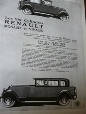 RENAULT 6 cylindres MONASIX VIVASIX 14+ JIF publicité papier ILLUSTRATION 1928