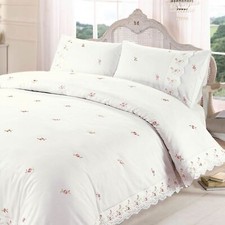 Ensemble De Housse De Couette Double Sophie Floral Crème Fleurs Brodées