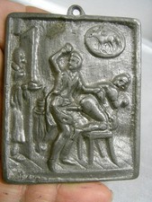 🇫🇷 COUPLE PLAQUE ÉROTIQUE CADRE EN ETAIN PLOMB MÉDAILLE CABINET DE CURIOSITÉ