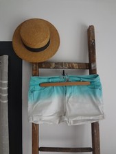 42 SHORT COTON BI-COLOR CONFORT PANTALON WESTERN BAS ETE TURQUOISE BLANC  SHORT 