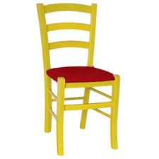 Chaise En Bois Venezia Jaune Avec Assise En Similicuir Rouge